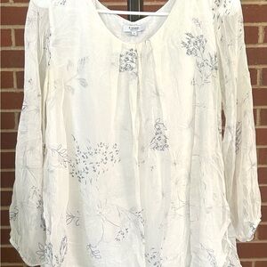 Rosemarine Made in Italy 100% Silk White Floral Blouse Minimalist Quiet Luxury M
